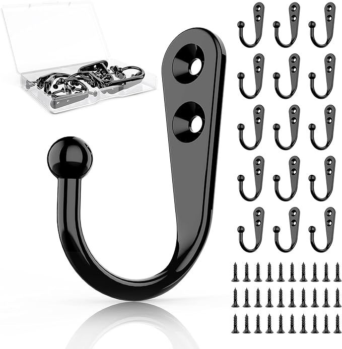 15 Pcs Black Wall Mounted Coat Hooks, Hanger Hook with 30 Pieces Screws for Hanging Hat, Towel, K... | Amazon (US)