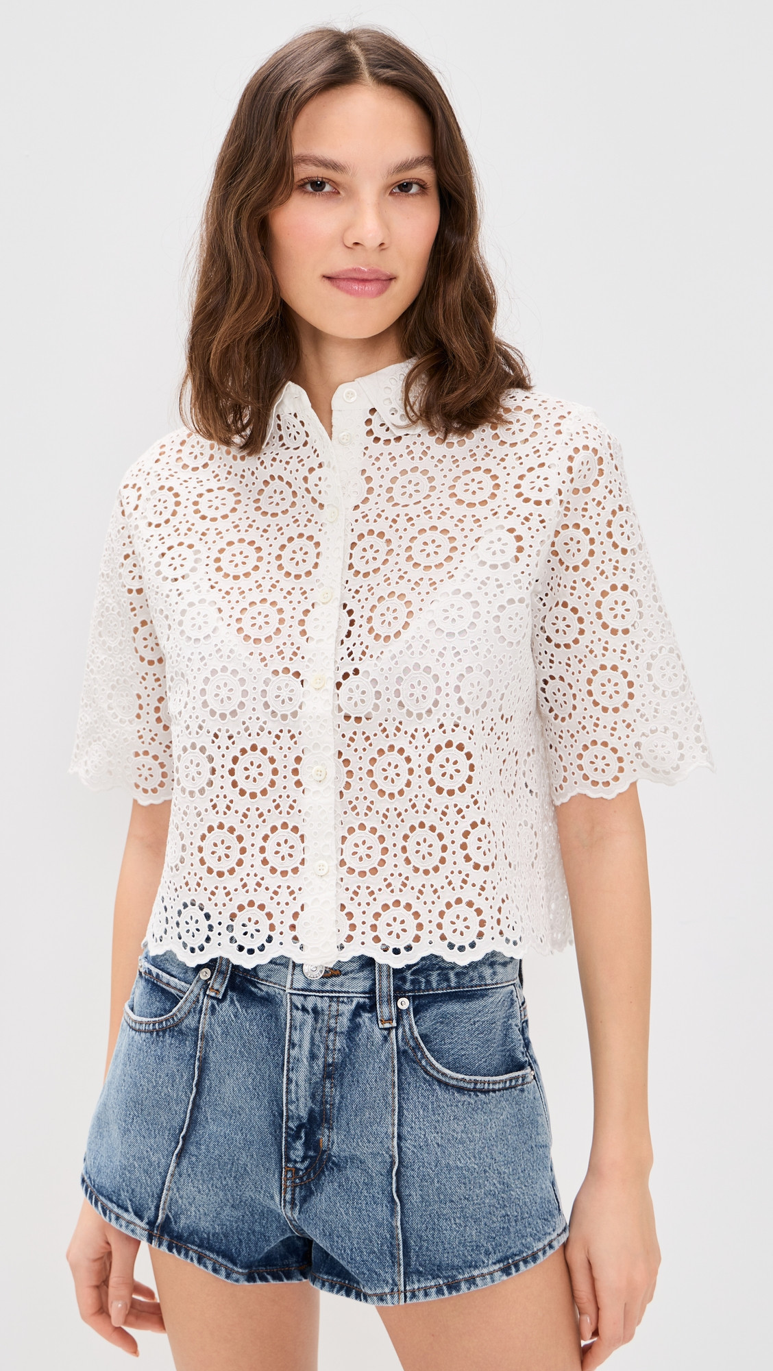 FRAME The Petal Eyelet Button Down Shirt White XS | Shopbop