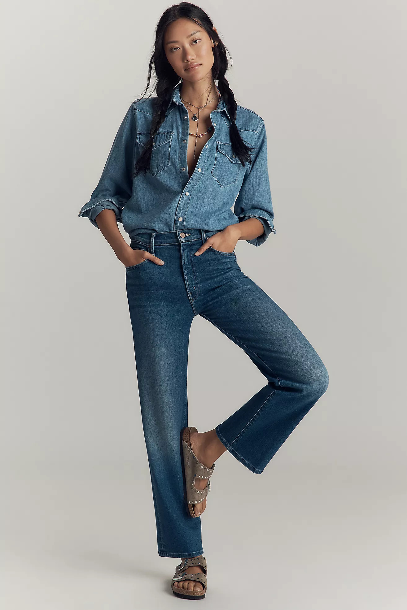 Mother The Rambler Zip Flood High-Rise Wide-Leg Jeans | Anthropologie (US)