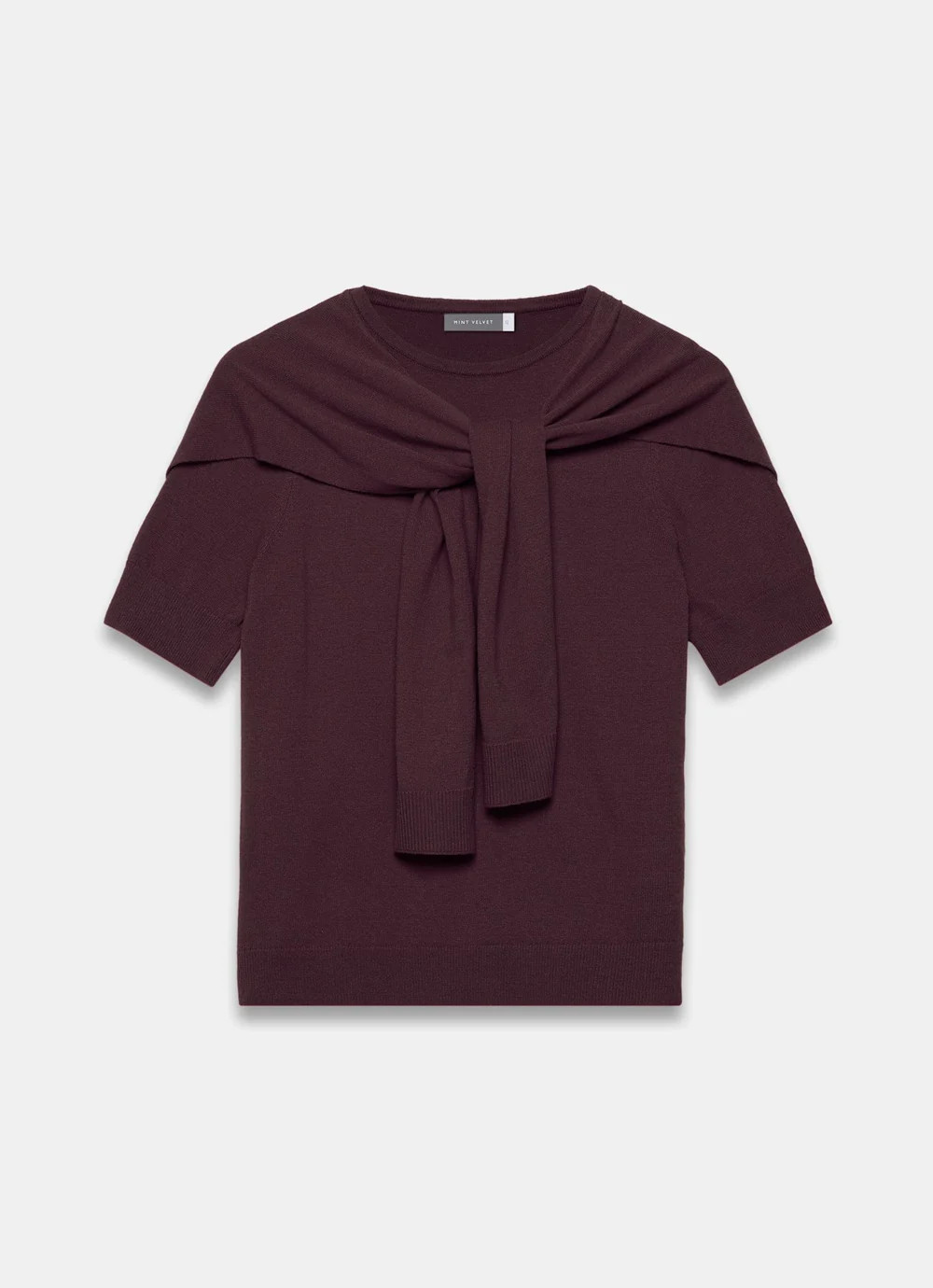 Burgundy Cotton Blend Scarf Detail Knit Top | Mint Velvet