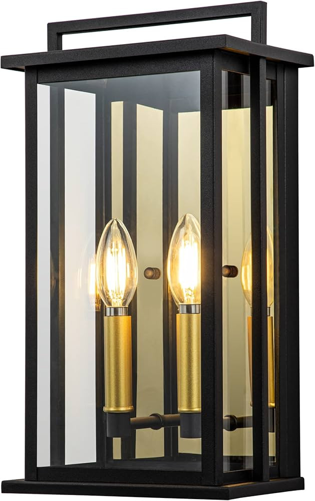 Outdoor Wall Lights with Clear Glass, Black Exterior Porch Lights Wall Mount, Outdoor Wall Sconce... | Amazon (US)