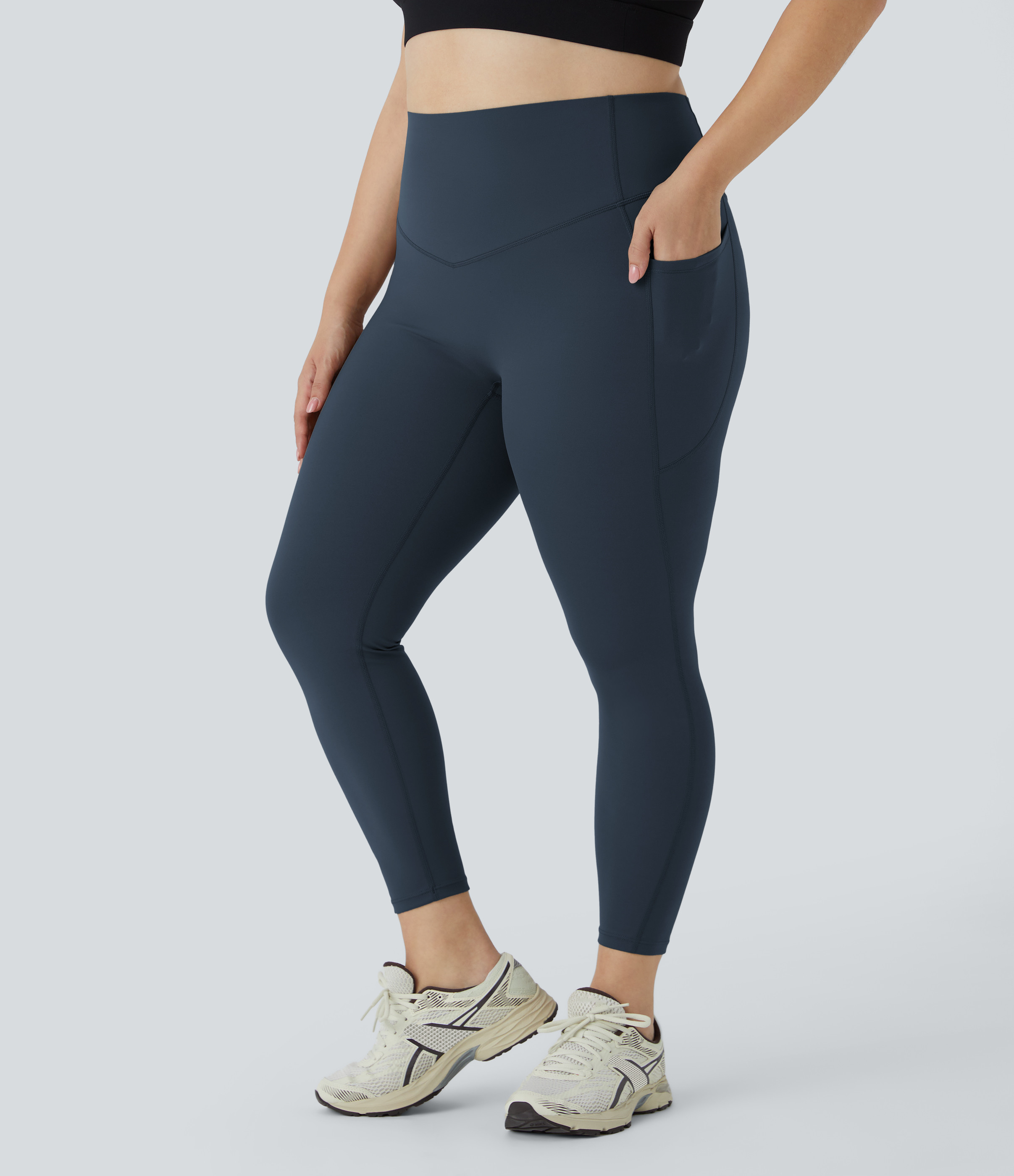 Halara Halara UltraSculpt™ SoCinched High Waisted Tummy Control Pocket Shaping Training Plus Size Leggings - Carbon - 1X(7/8) gym leggings | HALARA