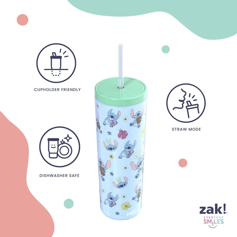 Zak Designs 22.5oz Stitch Double Wall Durable Plastic Bravo Tumbler with Straw | Walmart (US)