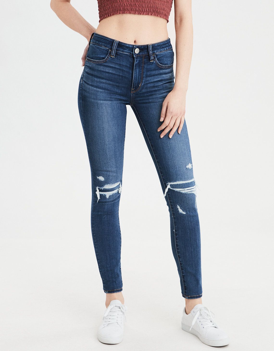 High-Waisted Jegging, Shadow Patched Blues | American Eagle Outfitters (US & CA)