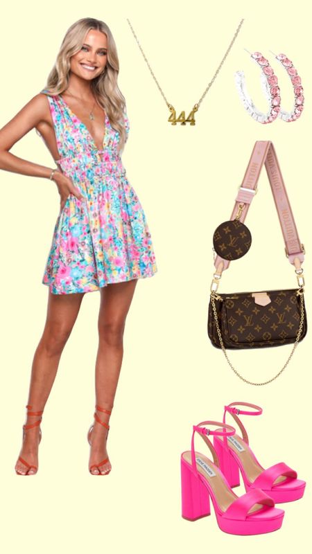 Perfect summer / Easter dress !! ✨💗
Floral mini Dress , Louis Vuitton purse , heels , earrings , necklace. 
#minidress #preppyoutfit 

#LTKstyletip #LTKitbag #LTKSeasonal