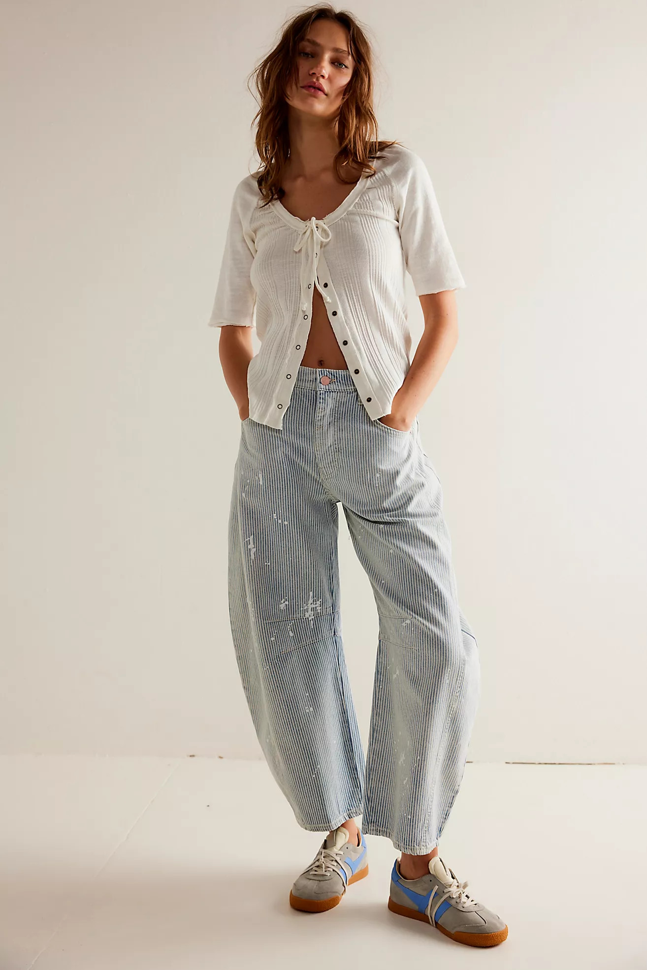 We The Free Good Luck Mid-Rise Stripe Barrel Jeans | Free People (Global - UK&FR Excluded)