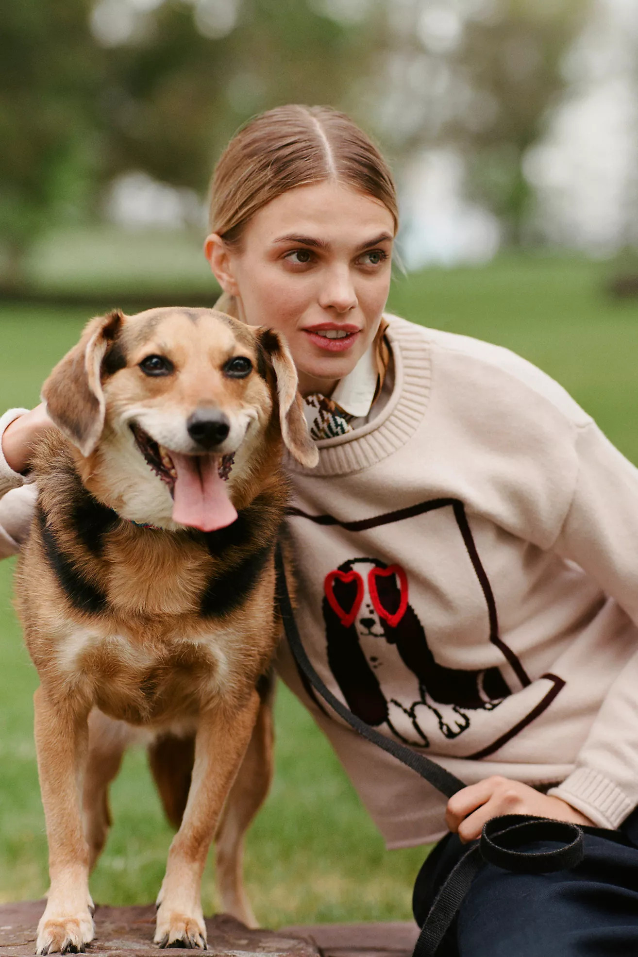 Flat White Crew-Neck Dog Icon Sweater | Anthropologie (US)