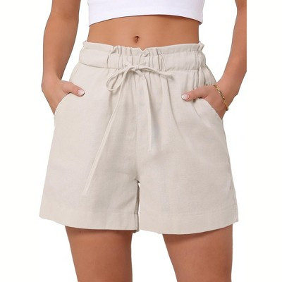 INSPIRE CHIC Women's Summer Linen High Waisted Wide Leg Drawstring Vacation Shorts Small Beige | Target