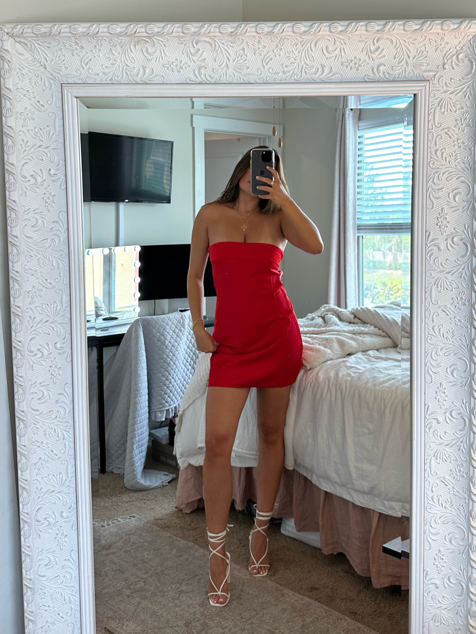 open lace back dress Cannelloni Mini Dress Red