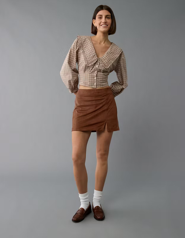AE High-Waisted Suede Mini Skort | American Eagle Outfitters (US & CA)
