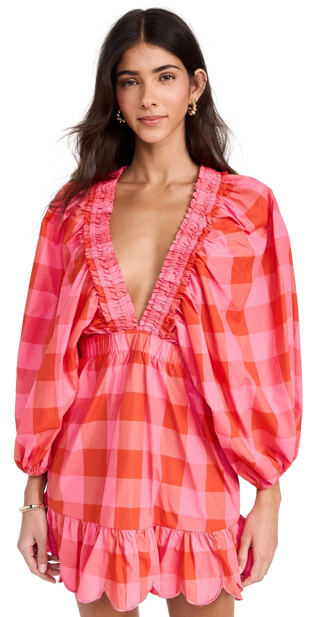 SUNDRESS Marine Dress Big Gingham Red And Pink L/XL | Shopbop
