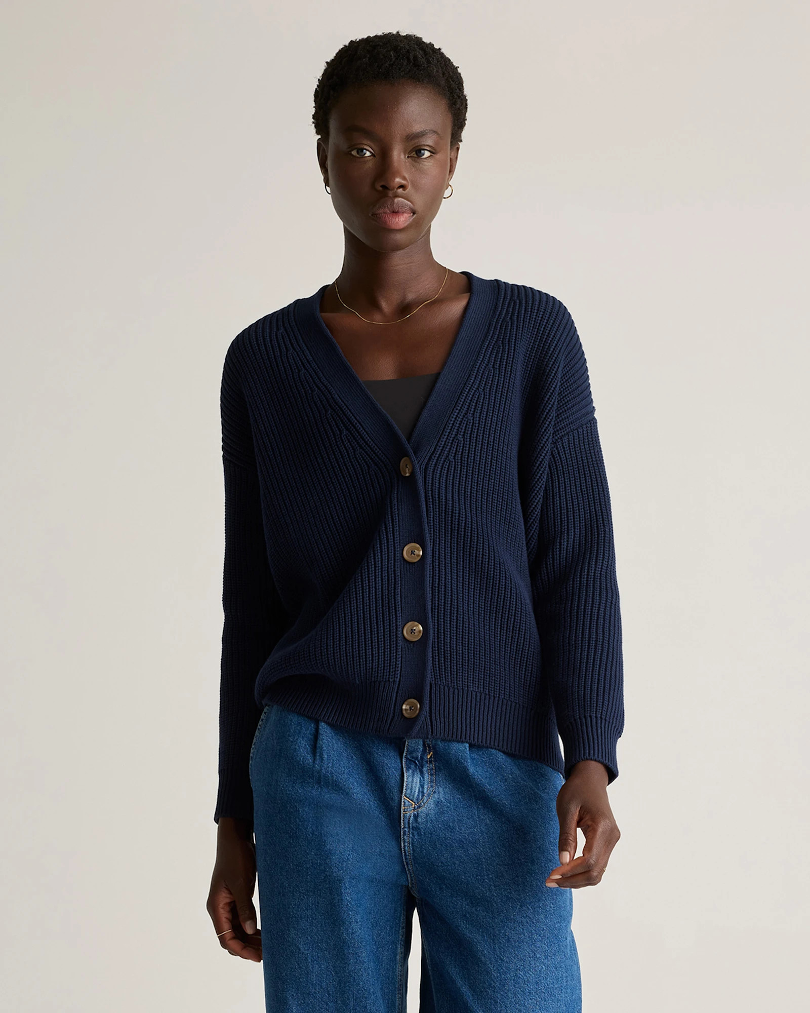 Navy 100% Organic Cotton Oversized Boyfriend Cardigan | Quince