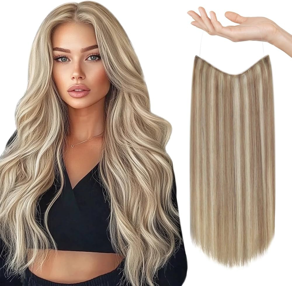 Sunny Wire Hair Extensions Real Human Hair Fish Line Human Hair Extensions Invisible Wire Extensi... | Amazon (US)