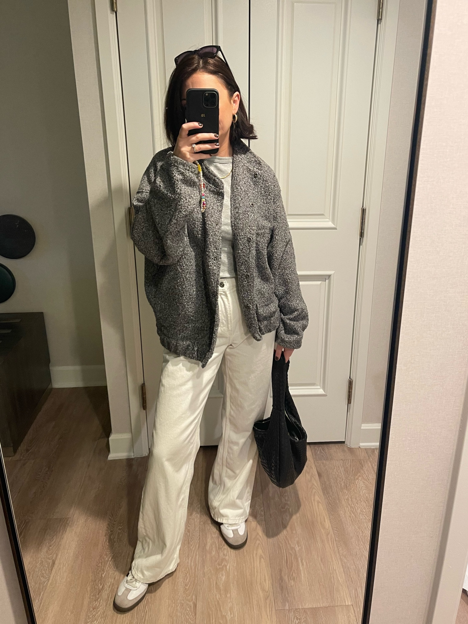 Grey bomber 
Beautiful quality feel and warmth from Amazon 
Grey/white outfit 

#LTKSeasonal #LTKstyletip #LTKitbag