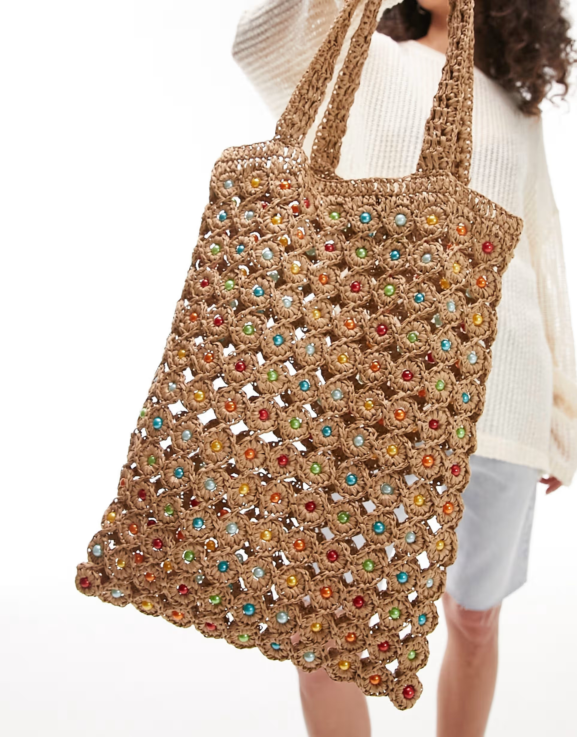 Topshop Jay multi beaded crochet shopper bag in multi | ASOS | ASOS (Global)