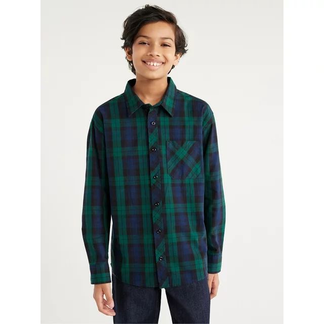 Free Assembly Boys Button Down Shirt with Long Sleeves, Sizes 4-18 | Walmart (US)
