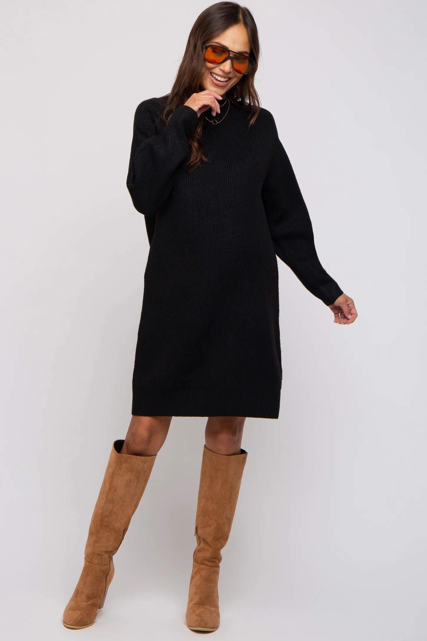 Black Mock Neck Maternity Sweater Dress | PinkBlush Maternity