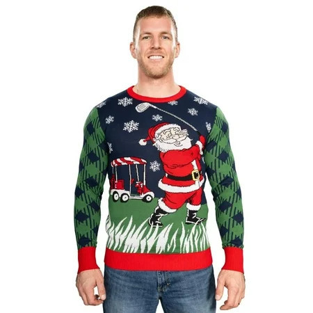 Golfing Santa Claus Playing Golf Snowflakes Knitted Ugly Christmas Sweater | Walmart (US)