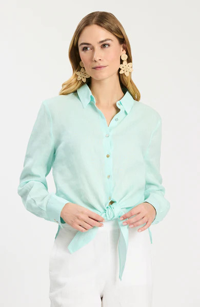 Amara Linen Shirt - Bleached Aqua | tyler boe