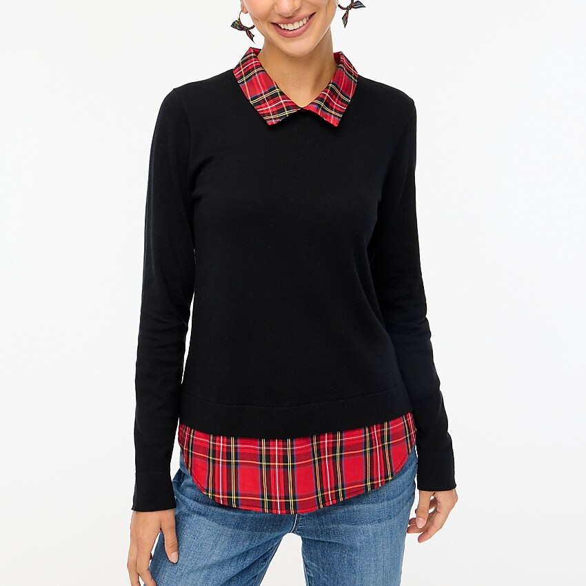 Plaid woven-collar sweater | J.Crew Factory