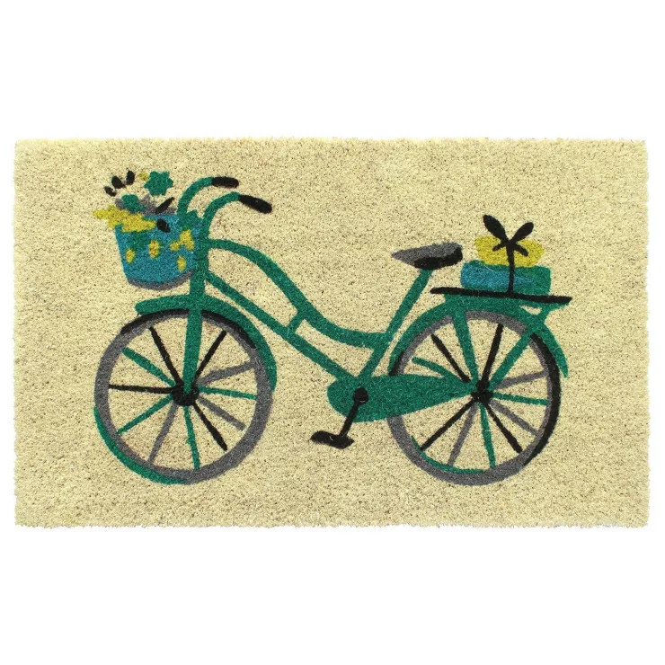 1'6" x 2'6" Tufted Floral Basket Bike Coir Doormat Blue/Green - Raj | Target