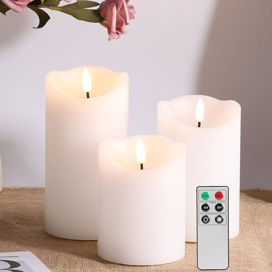 Eywamage White Flameless Pillar Candles with Remote, Flickering Realistic Battery Powered LED Wax... | Amazon (US)