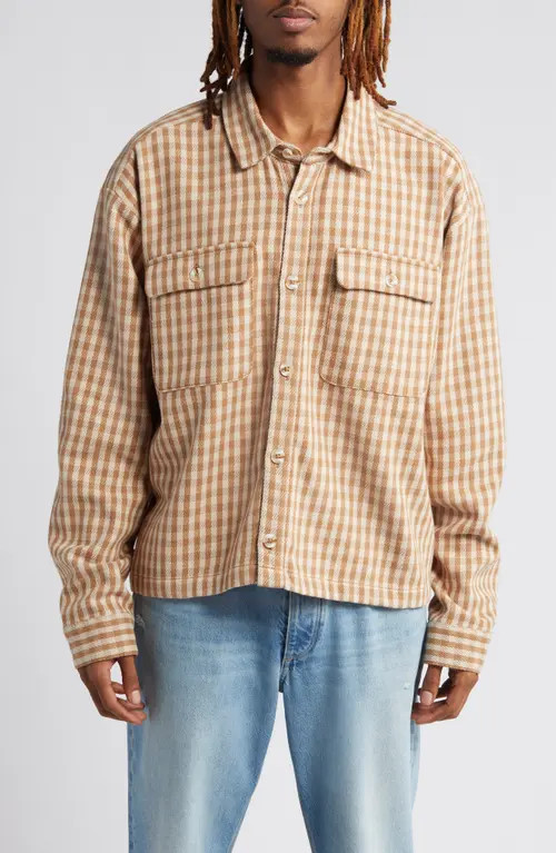 Elwood Oversize Crop Cotton Button-Up Shirt in Plaid at Nordstrom, Size Medium | Nordstrom