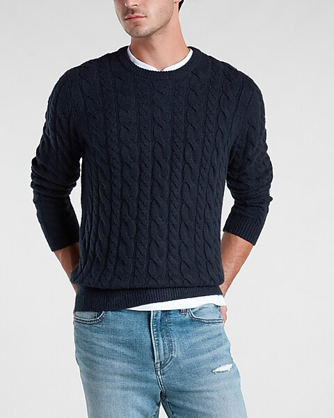 Solid Cable Knit Crew Neck Sweater | Express