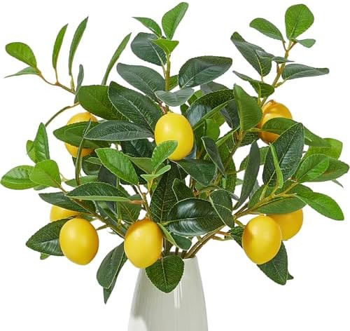 Heleze 3 Pcs Artificial Lemons Tree Branches - Faux Greenery Stems Realistic Lemon Branch with Li... | Amazon (US)