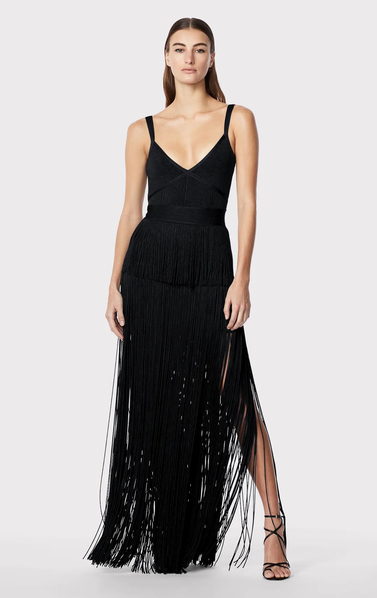 STRAPPY OTTOMAN FRINGE GOWN | Herve Leger