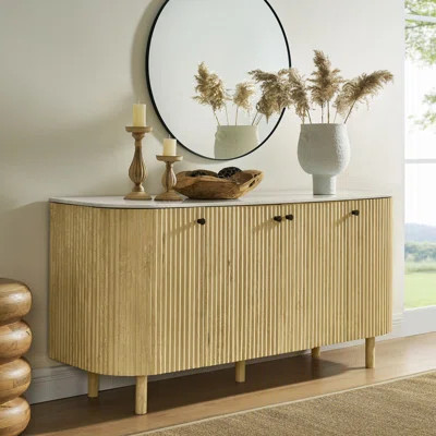 Caldera 60" Curved Solid Wood And Marble Sideboard Storage Cabinet | Wayfair North America