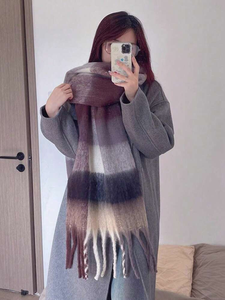 1 Stück Karomuster Schal in Großen Größen, weich & warm für Damen, Herbst/Winter | SHEIN