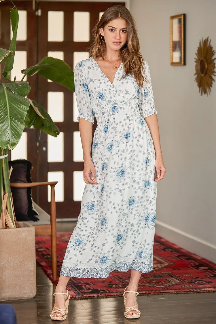 Perfect Days White Floral Print Surplice Midi Dress | Lulus (US)