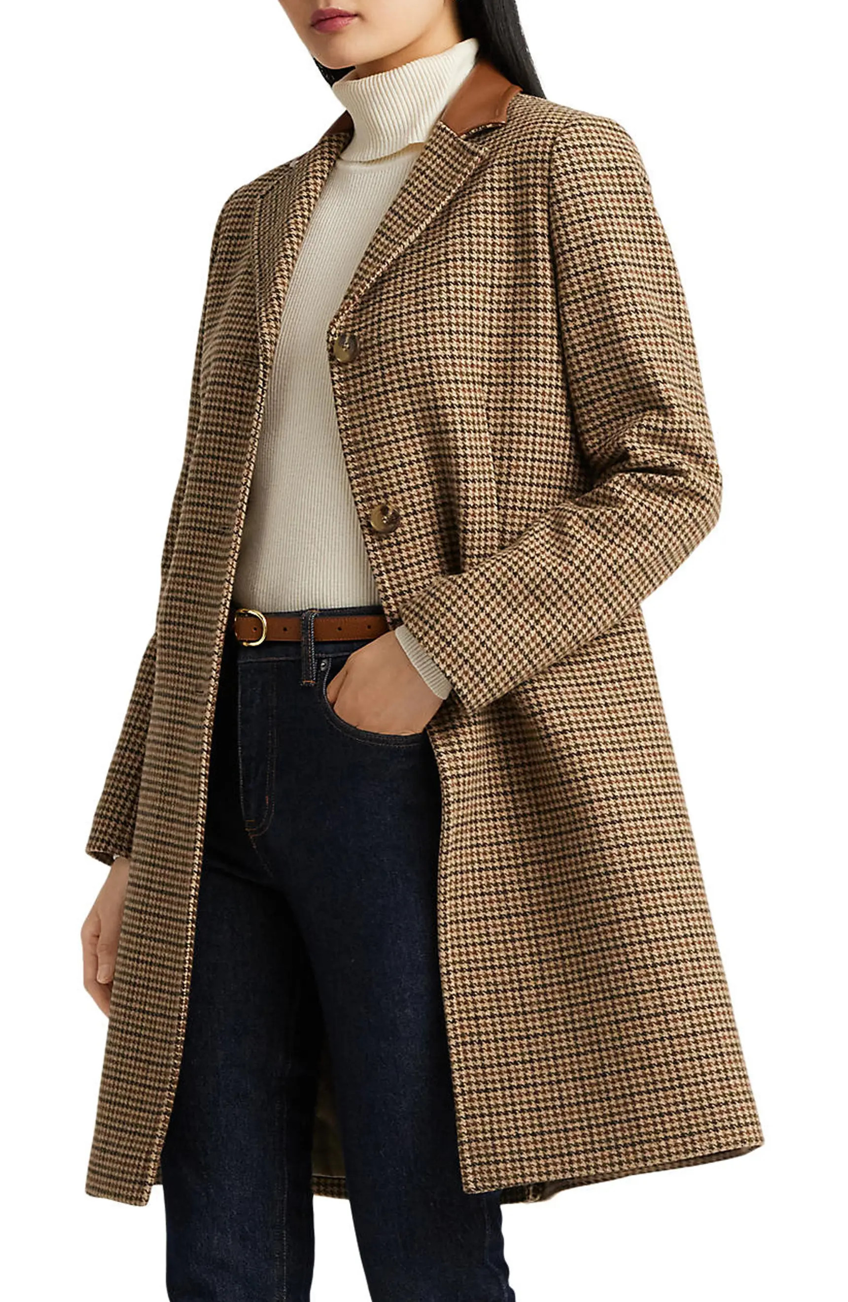 Houndstooth Single Breasted Insulated Coat | Nordstrom