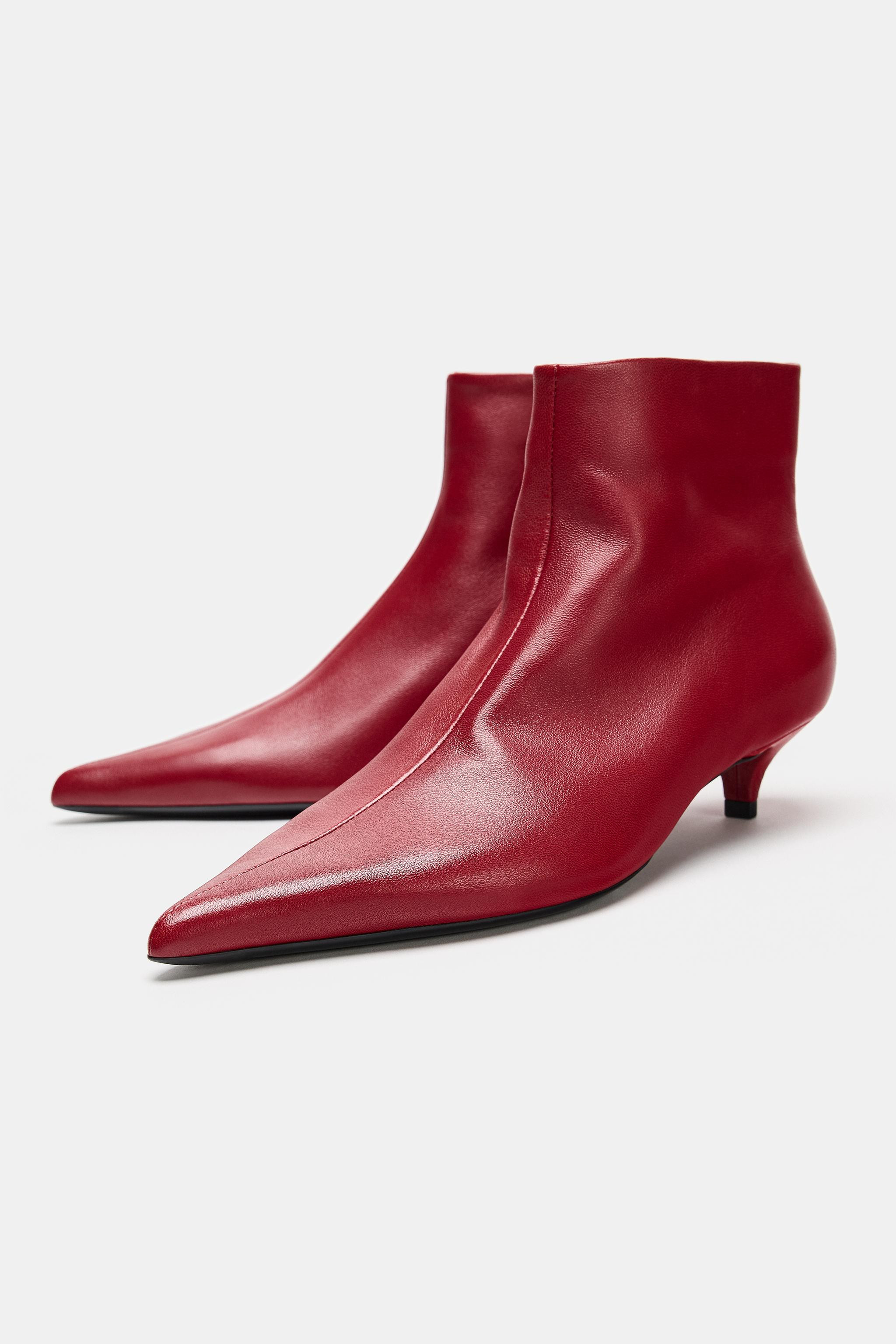 SOFT LEATHER KITTEN HEEL ANKLE BOOTS | Zara Canada