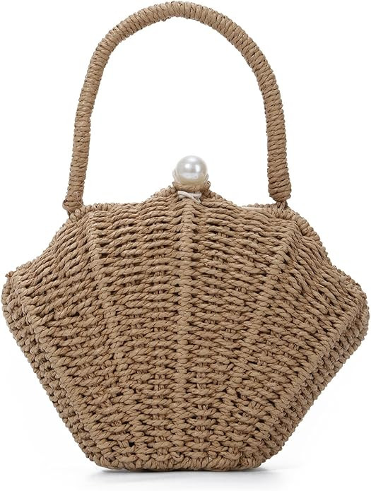 GOKTOW Women Straw Woven Handbag Shell Shape Clutch Straw Summer Bag Rattan Crossbody Bags Vacati... | Amazon (US)