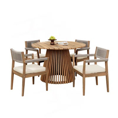 Patio Set Outdoor Acacia Wood Furniture Sets-Modern Club Chair Conversation Sets with Patio Dining Table for Garden, Patio & Deck Cushion | Wayfair North America