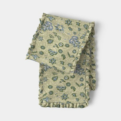 14x72" Cotton Ruffle Vintage Floral Table Runner Green - Threshold™ | Target