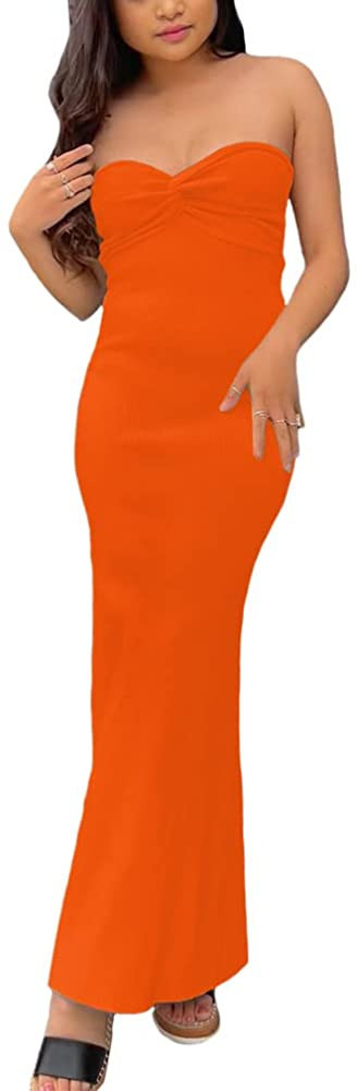 Sdencin Women Sexy Twist Knot Front Ribbed Knit Bodycon Bandeau Tube Dress Casual Solid Strapless... | Amazon (US)