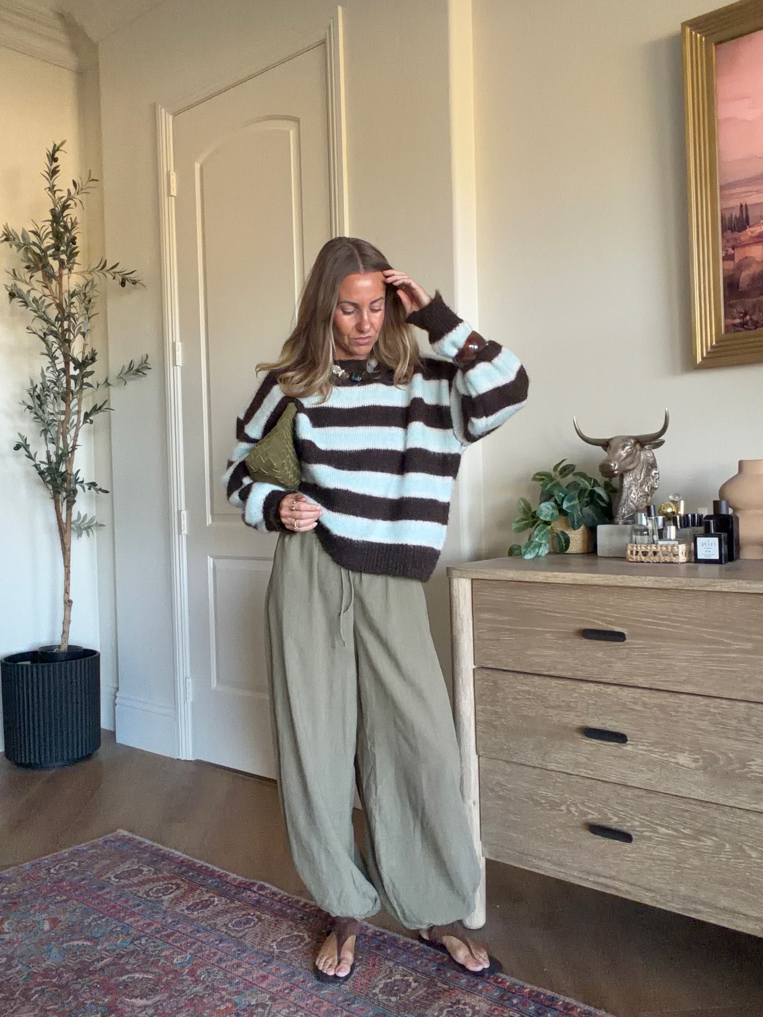 Todays outfit
Cozy amazon striped sweater size small
H&M balloon pants size xxs
Amazon accessories

#LTKootd #LTKgrwm #LTKSaleAlert