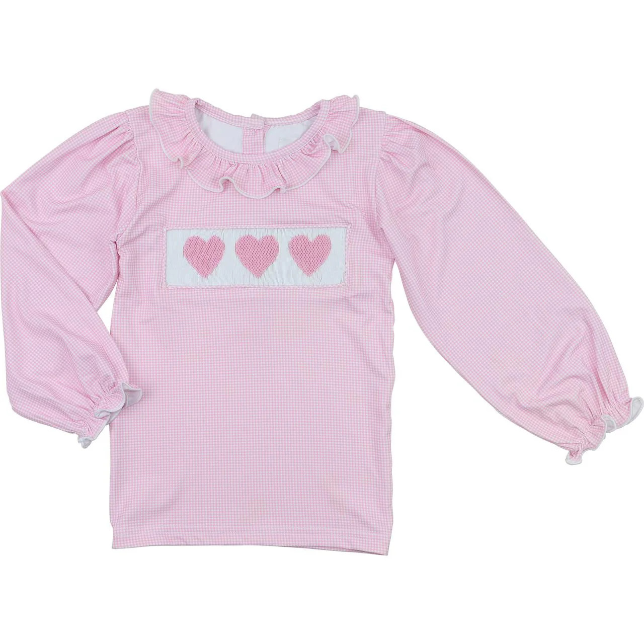 Pink Gingham Smocked Heart Knit Shirt | Cecil and Lou