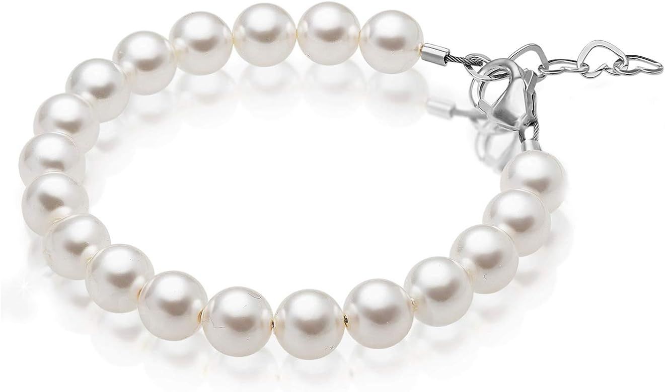 Delicate Sterling Silver Bracelets for Girls with White Swarovski Simulated Pearls, Elegant Girls... | Amazon (US)