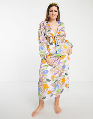 ASOS DESIGN Curve wrap beach in floral swirl print - part of a set | ASOS (Global)