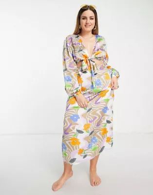 ASOS DESIGN Curve wrap beach in floral swirl print - part of a set | ASOS (Global)