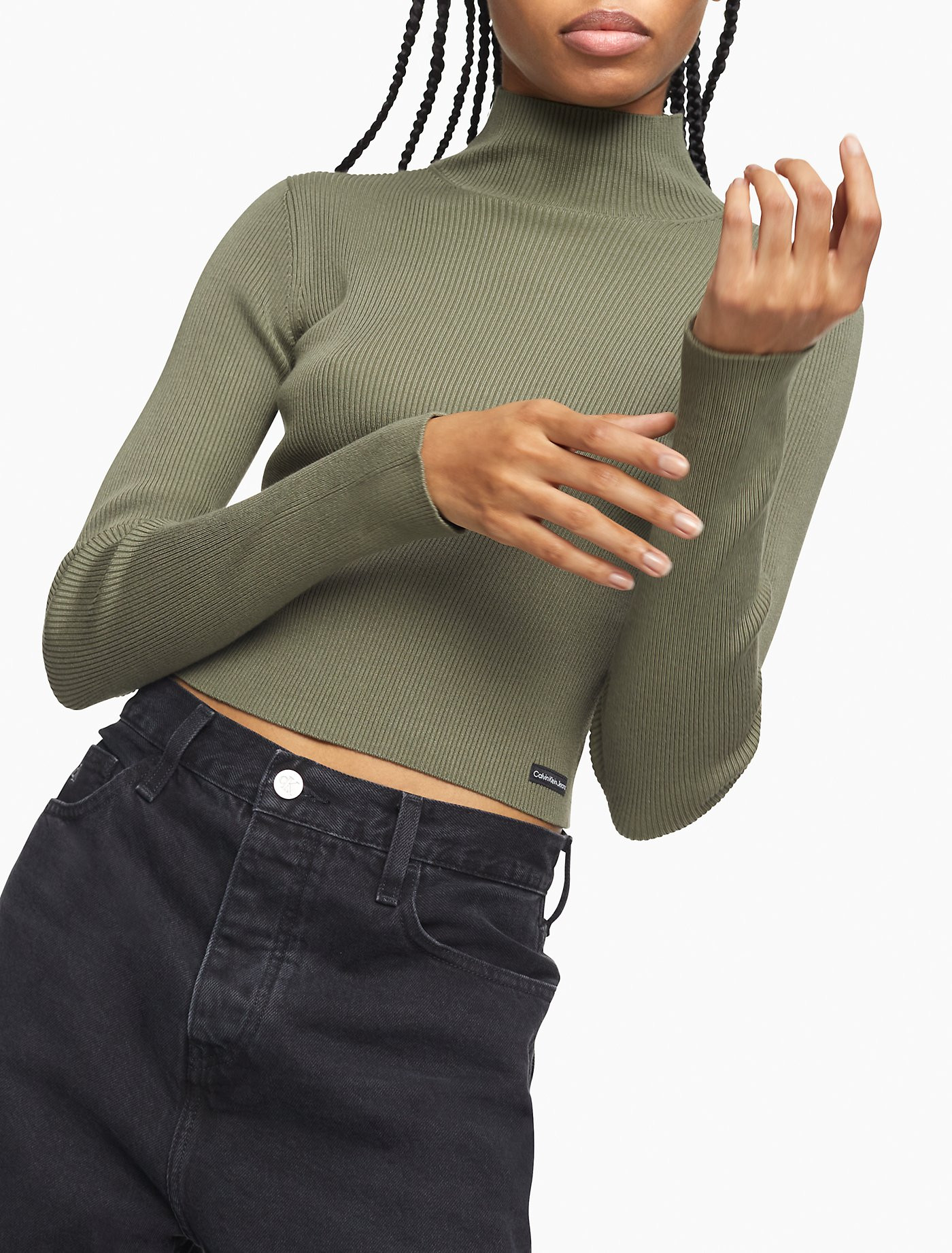 Ribbed Mock Neck Cropped Sweater | Calvin Klein | Calvin Klein (US)