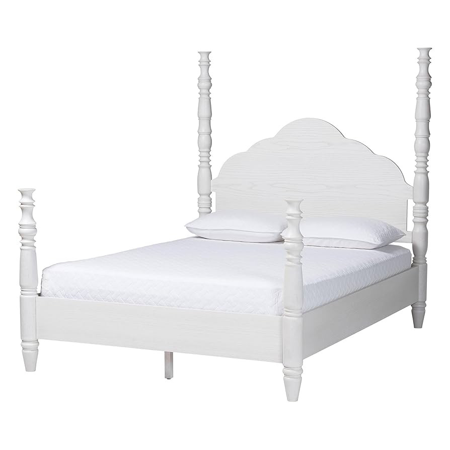 Baxton Studio Martino Four-Poster Platform Bed - Sculpted Post Bed Frame with Panel Headboard, Vi... | Amazon (US)