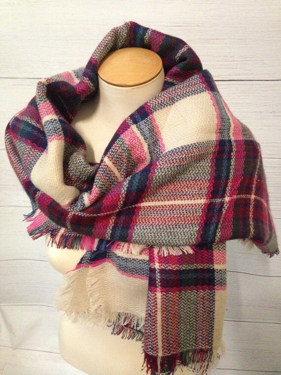 Monogram HOT PINK and Plaid Blanket Scarf, Monogram Scarf, Monogram Gift, Christmas Gift, Monogram P | Etsy (US)