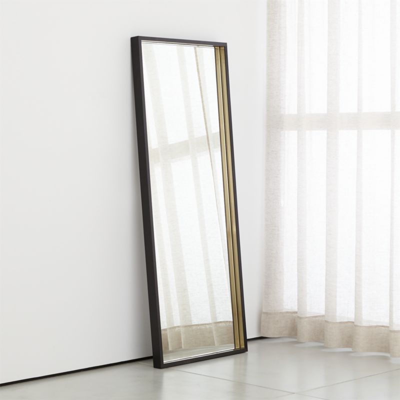 Liam Black Frame Floor Mirror with Brass Inlay + Reviews | Crate and Barrel | Crate & Barrel