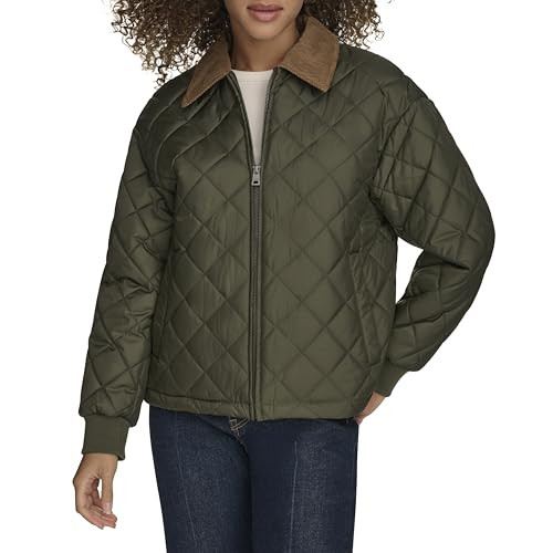 Levi's Women's Diamond Quilted Jacket with Corduroy Collar, Army Green, Small | Amazon (US)