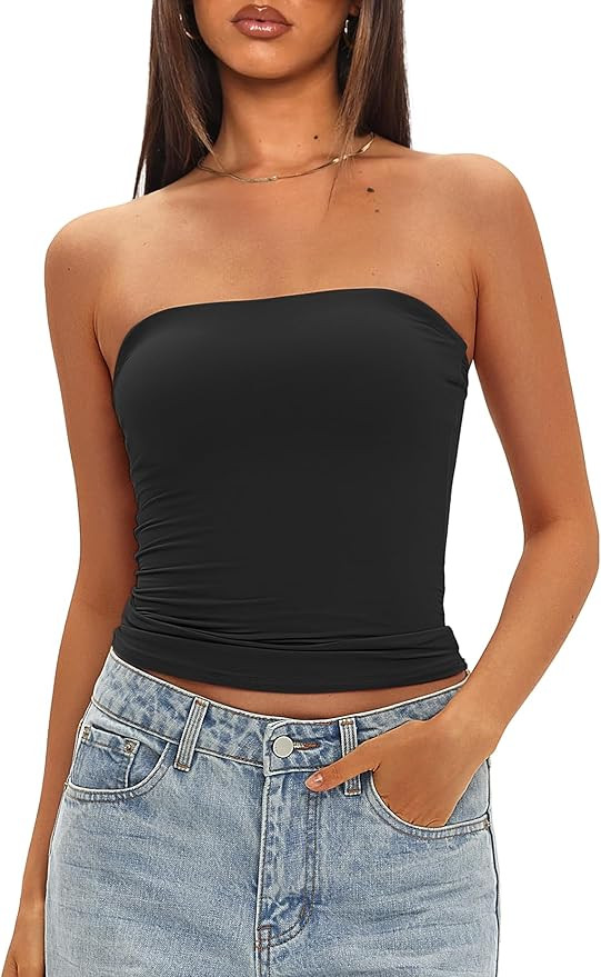 Darong Womens Padded Tube Tops Bulit in Bra Strapless Crop Tops Bandeau Double Lined Basic Going ... | Amazon (US)